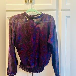 Michael Kors size large blouse.  Long sleeve, sheer, purple and Red.